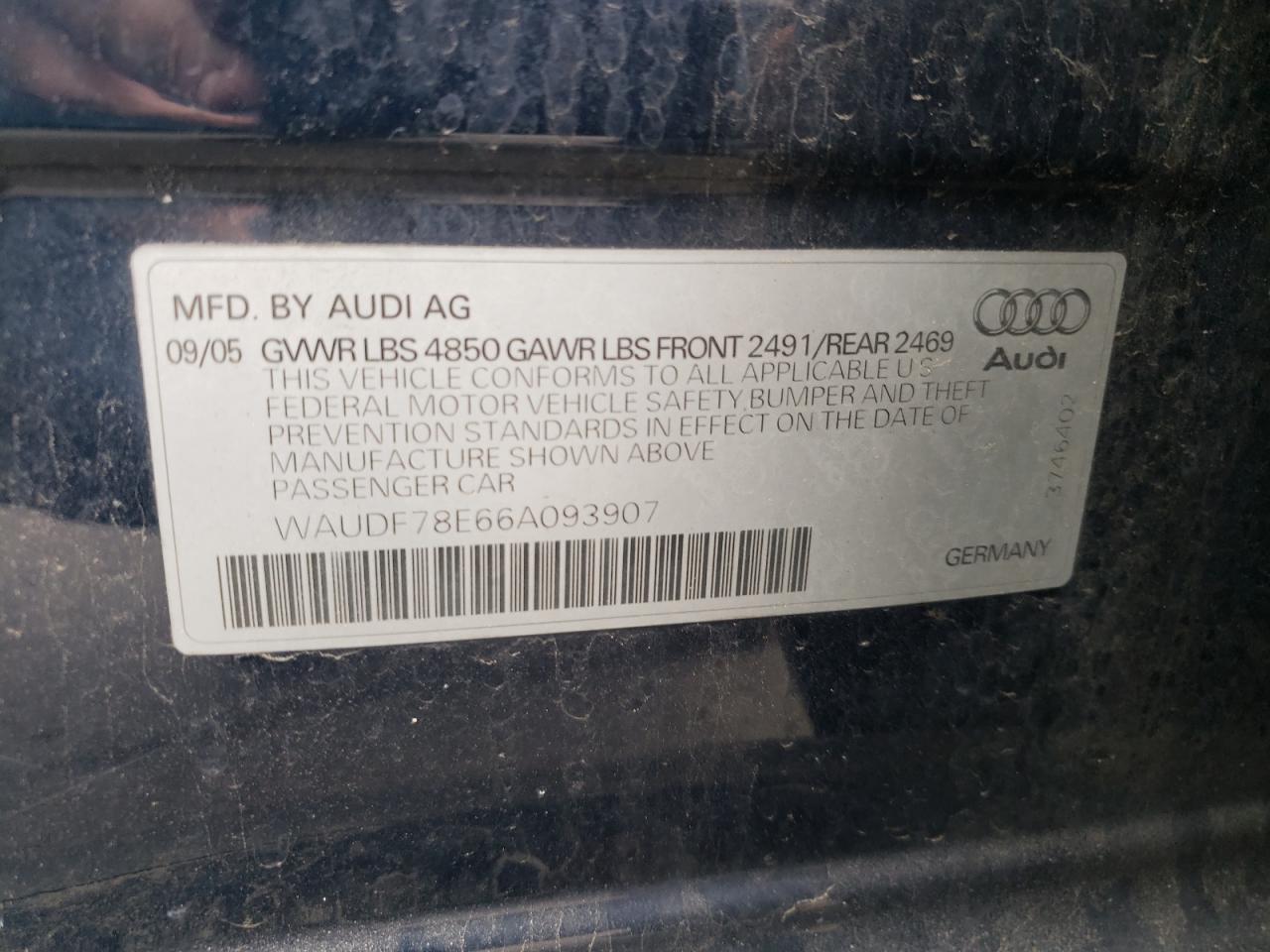Photo 10 from auction – 2006 AUDI A4 2.0T QU with VIN WAUDF78E66A093907