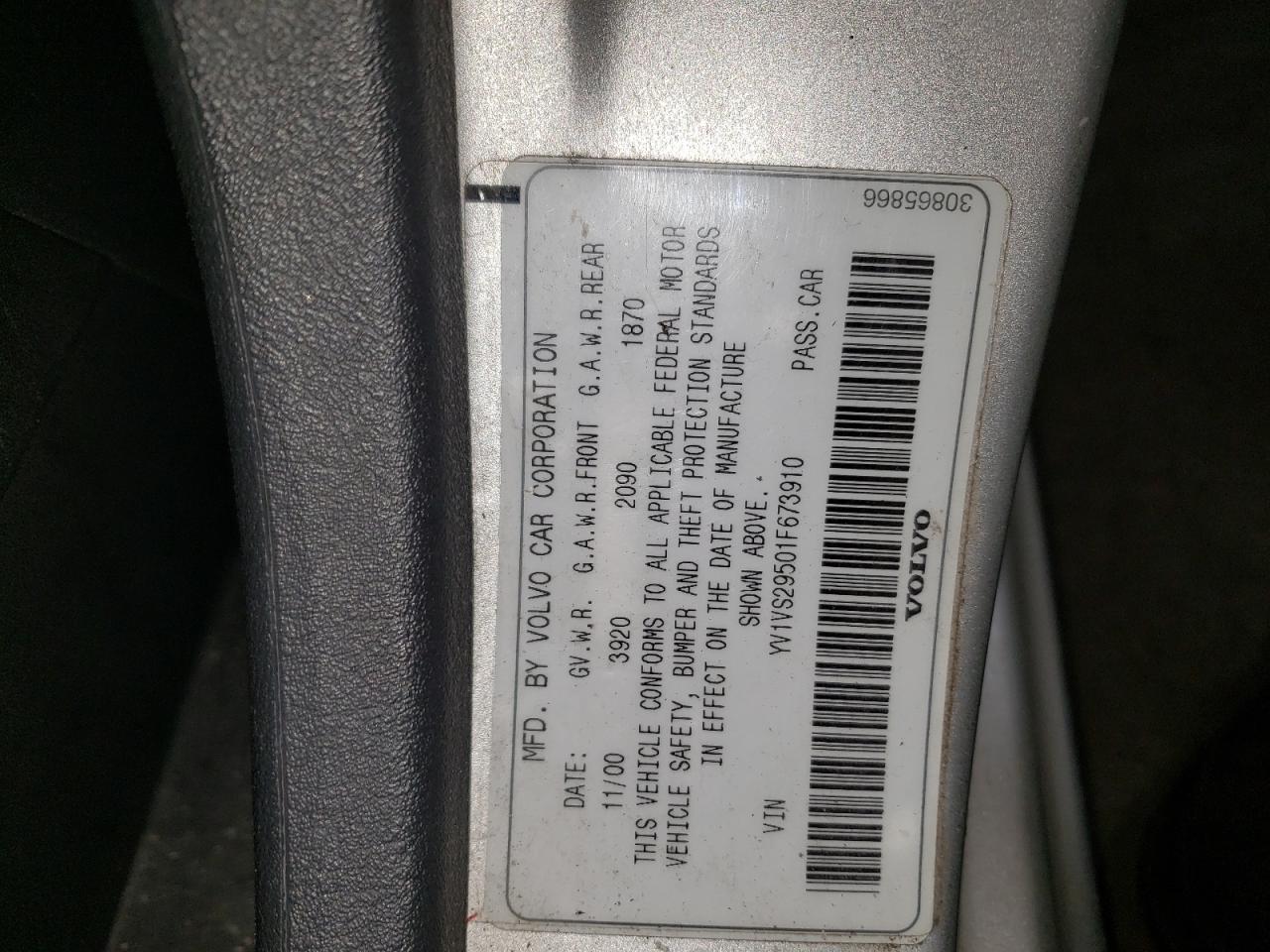 Photo 10 from auction – 2001 VOLVO S40 1.9T with VIN YV1VS29501F673910