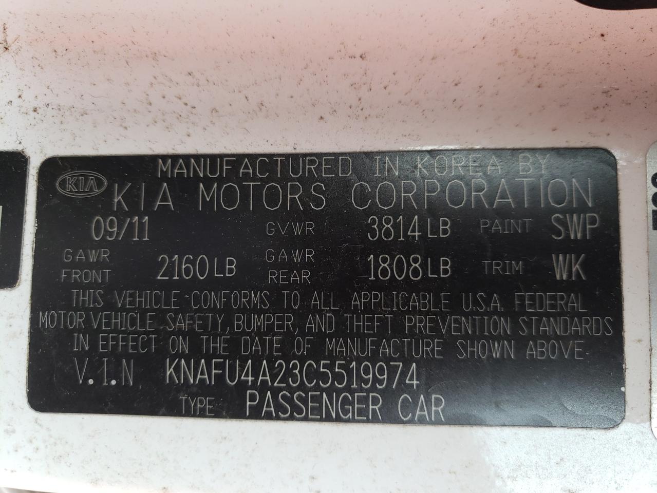 Photo 10 from auction – 2012 KIA FORTE EX with VIN KNAFU4A23C5519974
