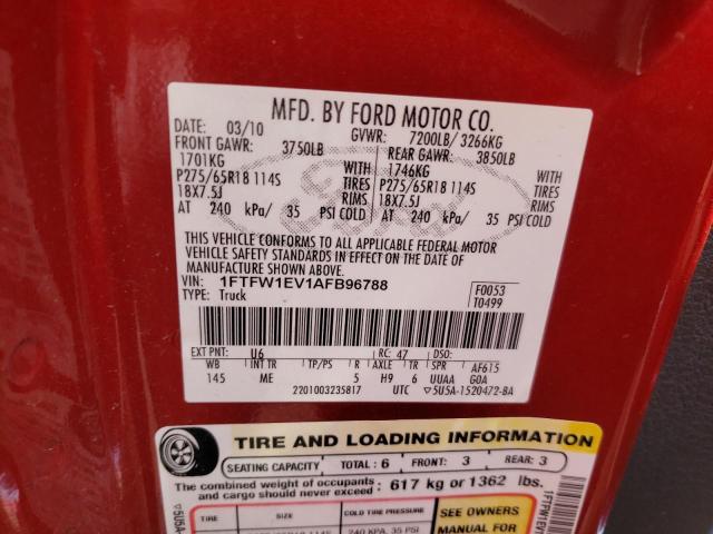 Photo 10 from auction – 2010 FORD F150 SUPER with VIN 1FTFW1EV1AFB96788