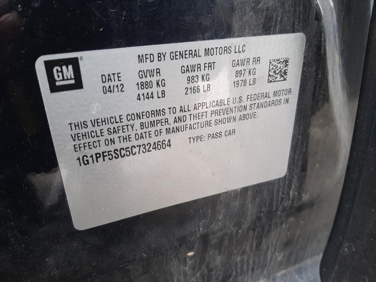 Photo 10 from auction – 2012 CHEVROLET CRUZE LT with VIN 1G1PF5SC5C7324664