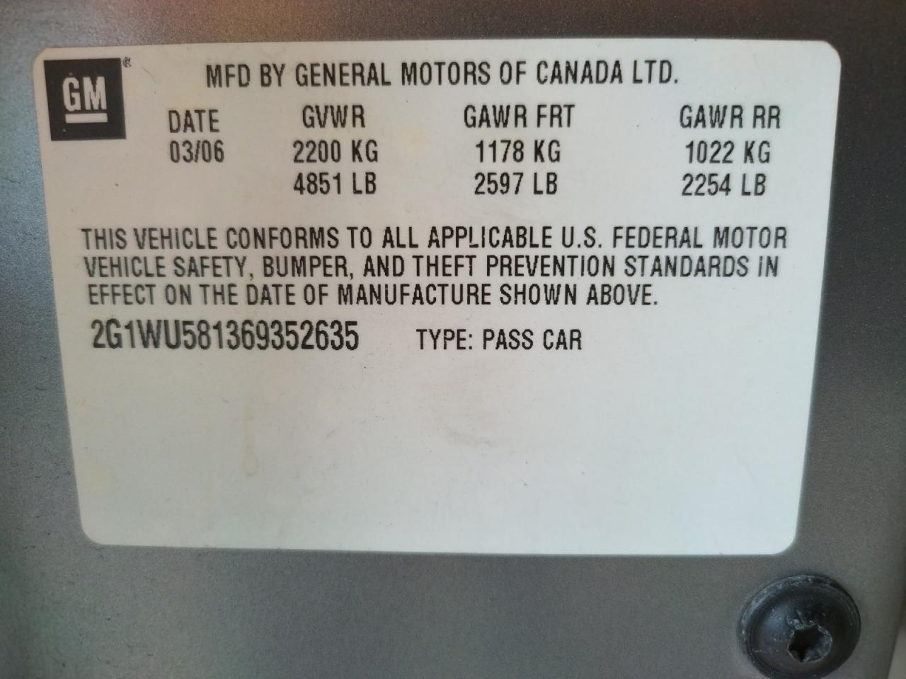 Photo 10 from auction – 2006 CHEVROLET IMPALA LTZ with VIN 2G1WU581369352635