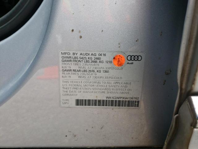 Photo 10 from auction – 2016 AUDI Q5 PREMIUM with VIN WA1C2AFP3GA138762