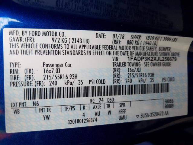 Photo 10 from auction – 2018 FORD FOCUS SE with VIN 1FADP3K2XJL256679