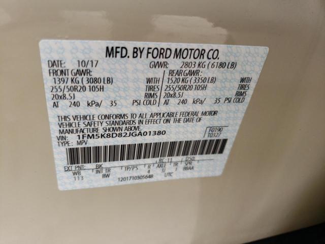Photo 10 from auction – 2018 FORD EXPLORER X with VIN 1FM5K8D82JGA01380