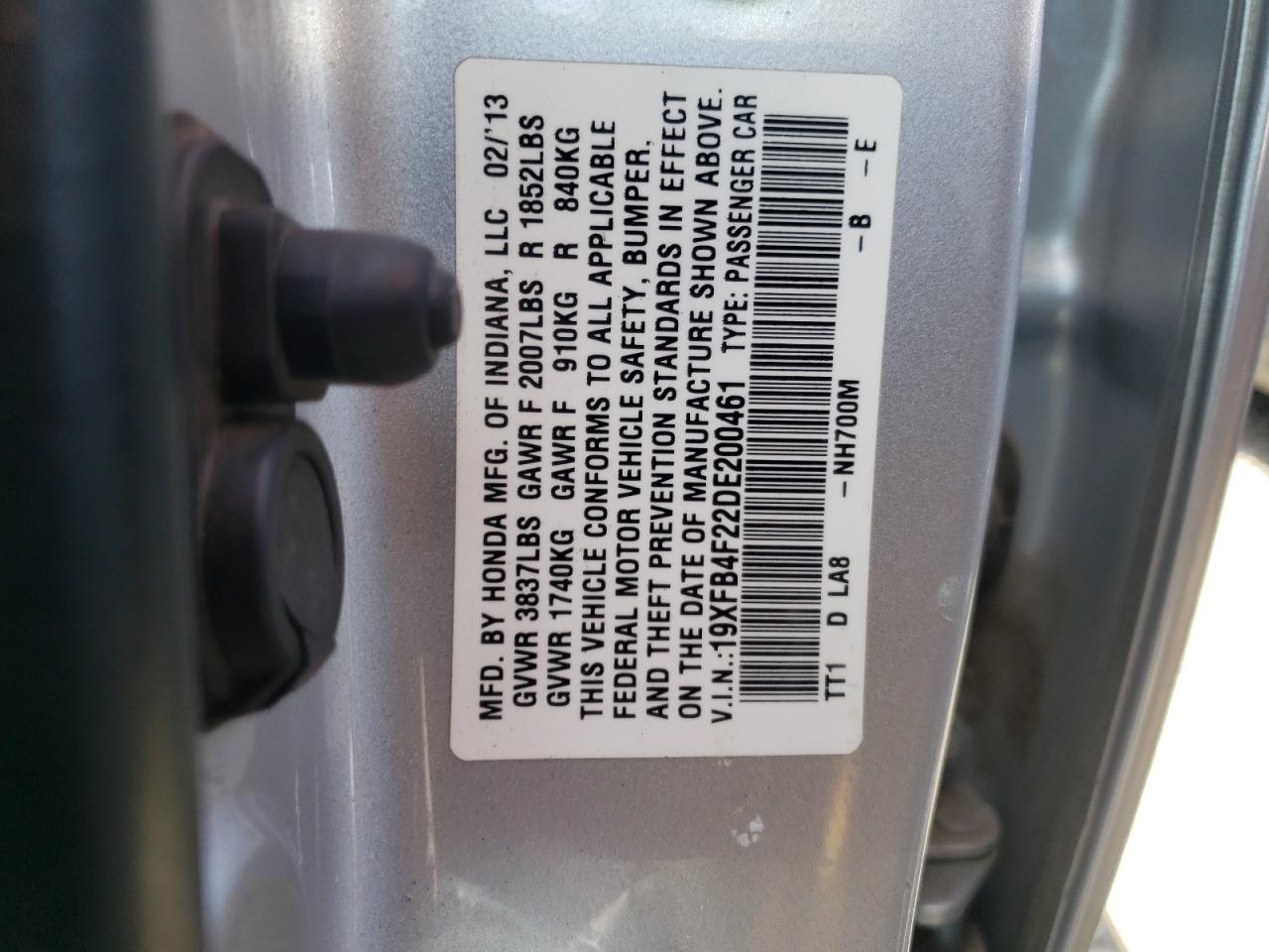 Photo 10 from auction – 2013 HONDA CIVIC HYBR with VIN 19XFB4F22DE200461