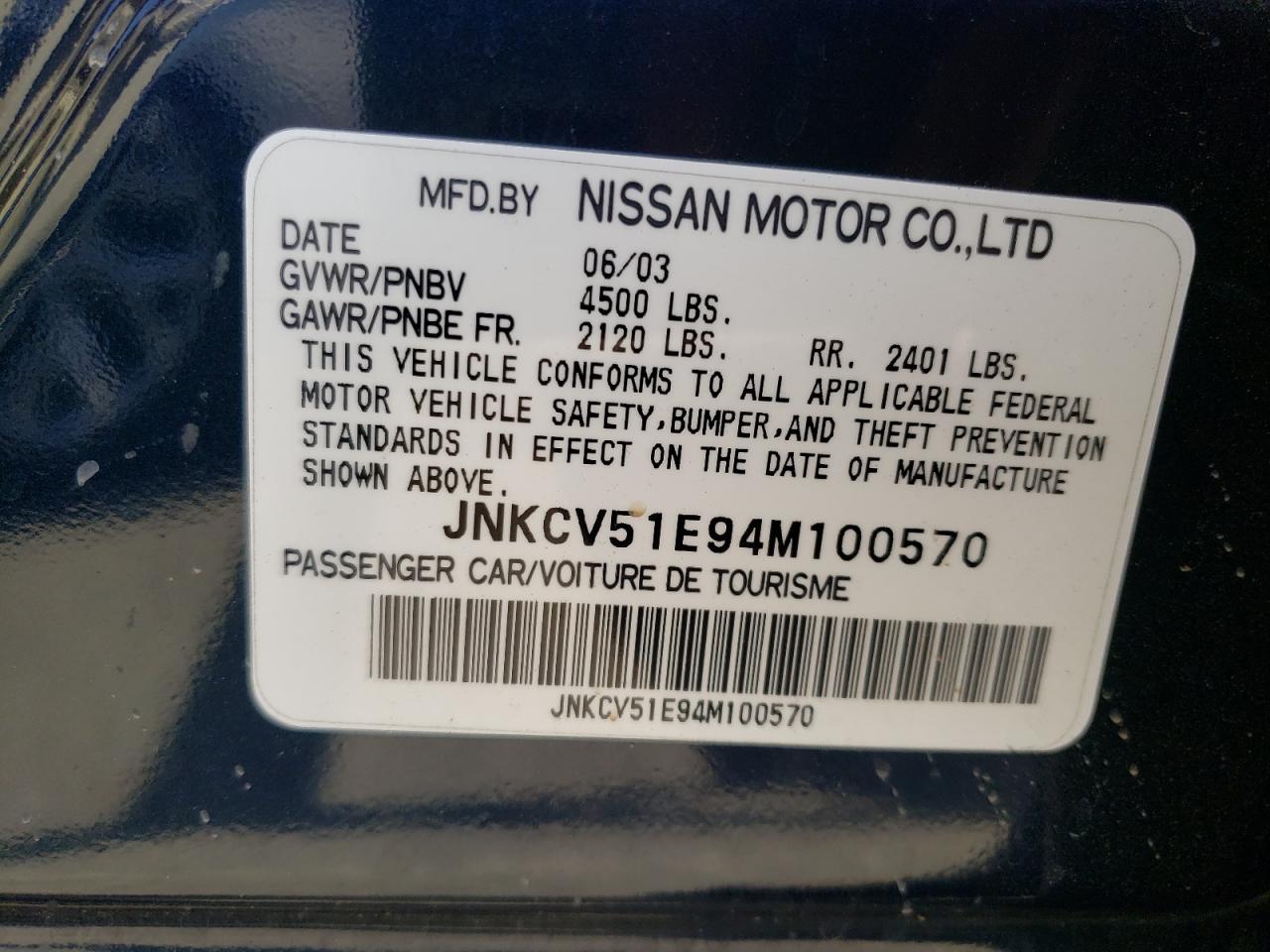 Photo 10 from auction – 2004 INFINITI G35 with VIN JNKCV51E94M100570