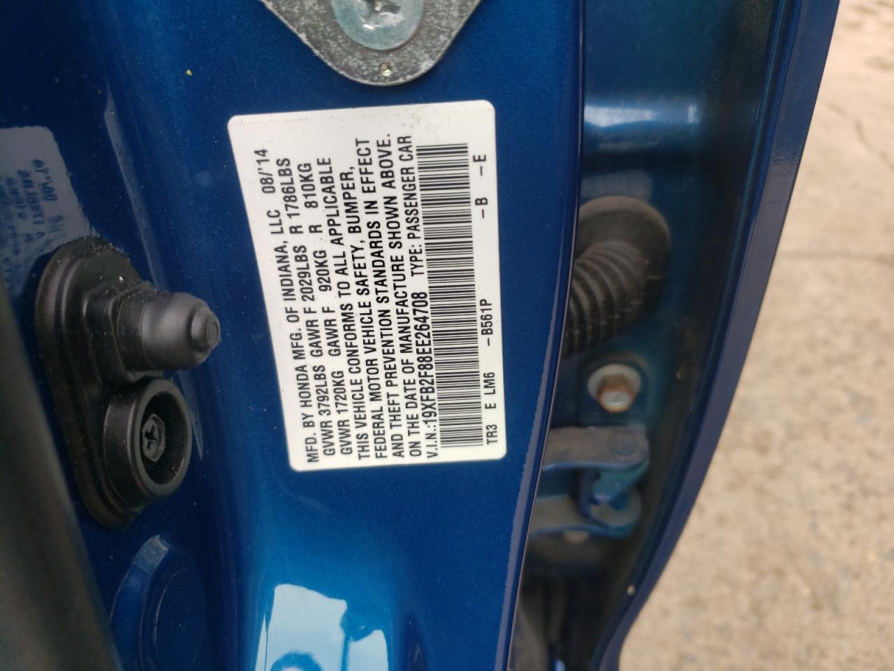 Photo 10 from auction – 2014 HONDA CIVIC EX with VIN 19XFB2F88EE264708