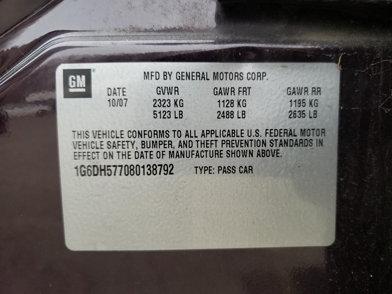 Photo 10 from auction – 2008 CADILLAC CTS with VIN 1G6DH577080138792