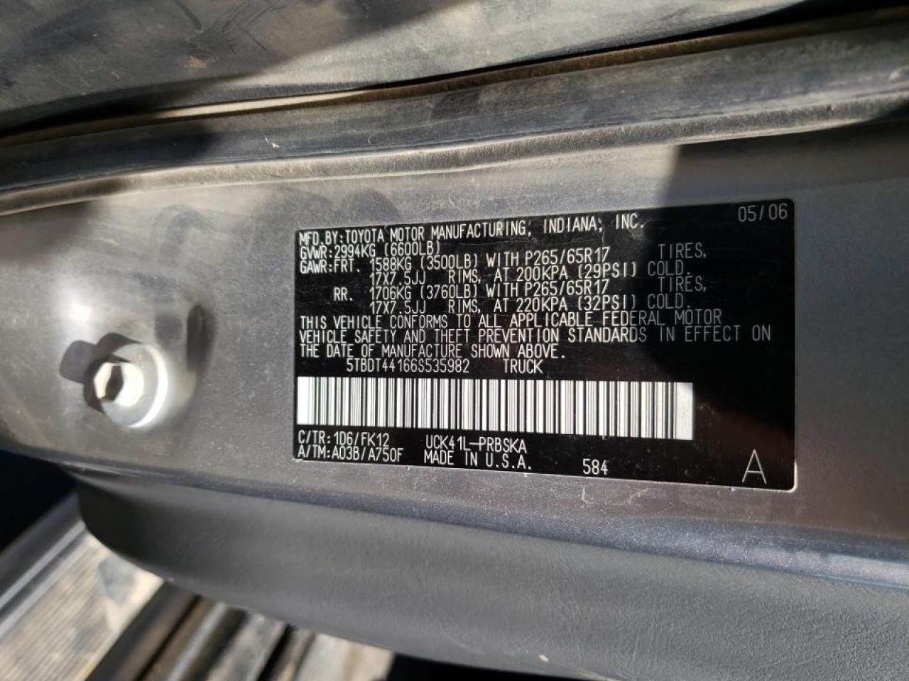 Photo 10 from auction – 2006 TOYOTA TUNDRA DOU with VIN 5TBDT44166S535982