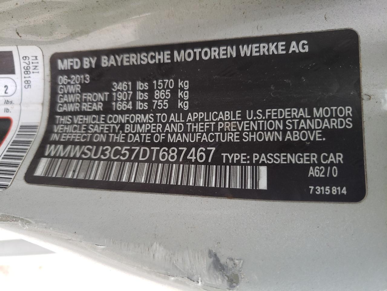Photo 10 from auction – 2013 MINI COOPER with VIN WMWSU3C57DT687467