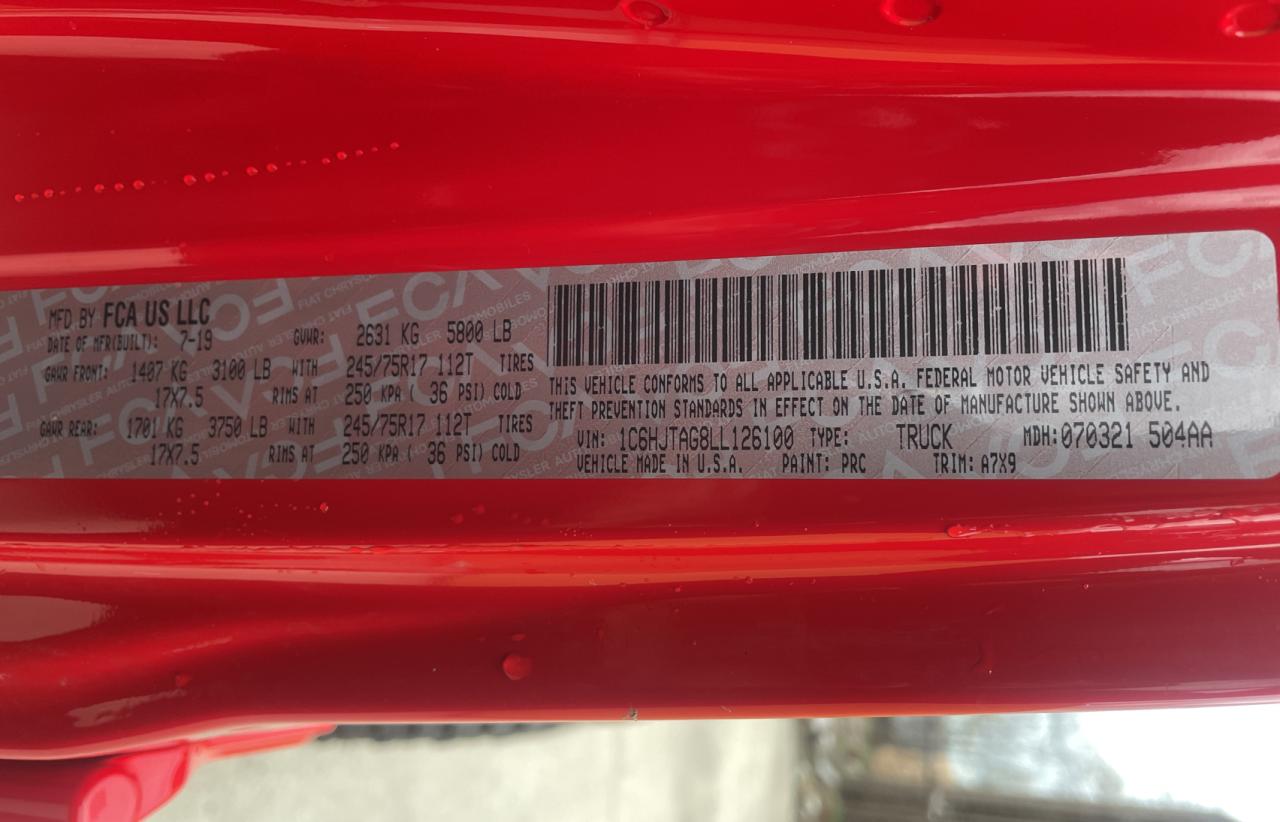 Photo 10 from auction – 2020 JEEP GLADIATOR with VIN 1C6HJTAG8LL126100