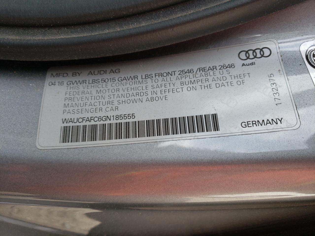 Photo 10 from auction – 2016 AUDI A6 PREMIUM with VIN WAUCFAFC6GN185555