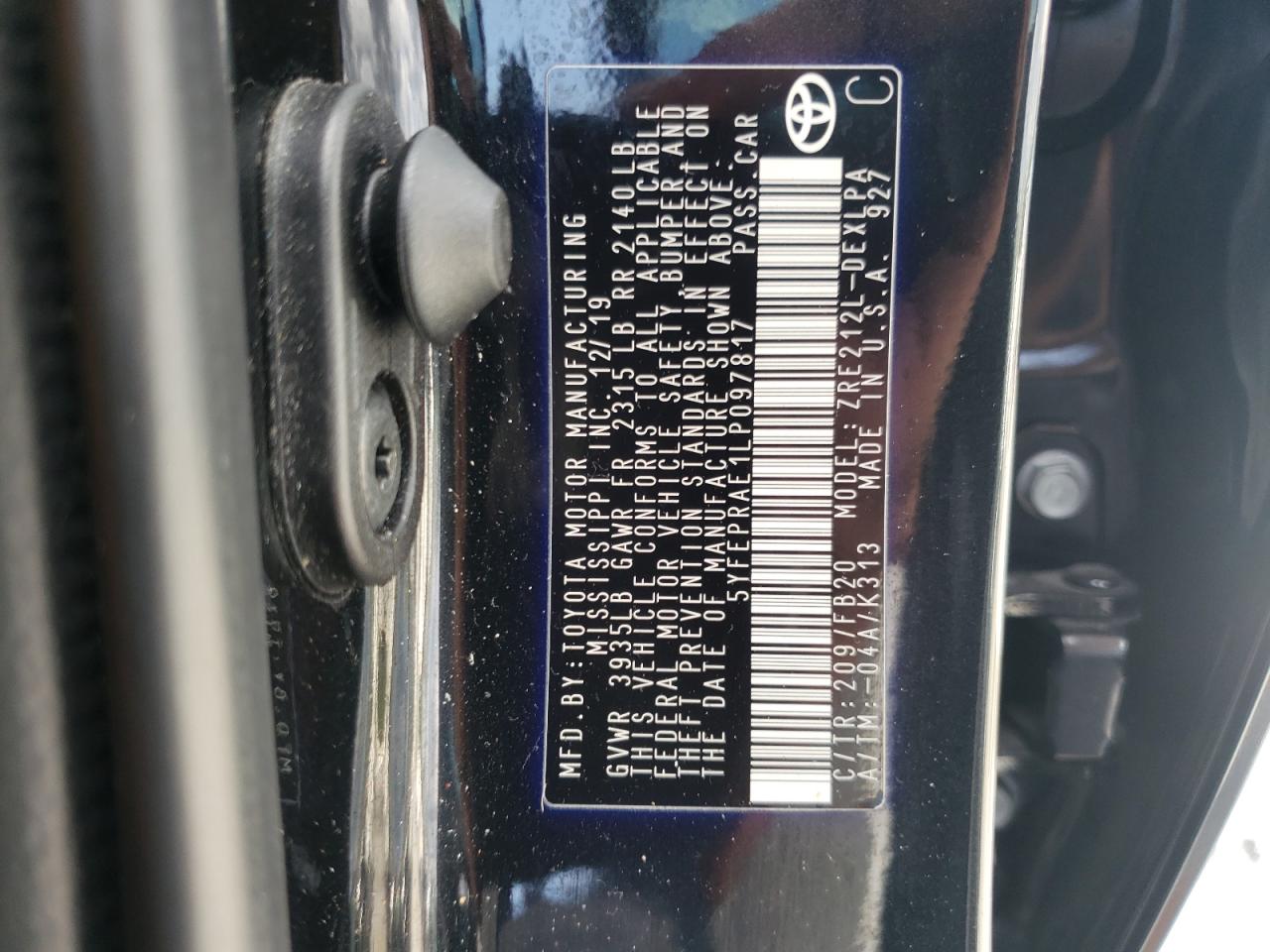 Photo 10 from auction – 2020 TOYOTA COROLLA LE with VIN 5YFEPRAE1LP097817