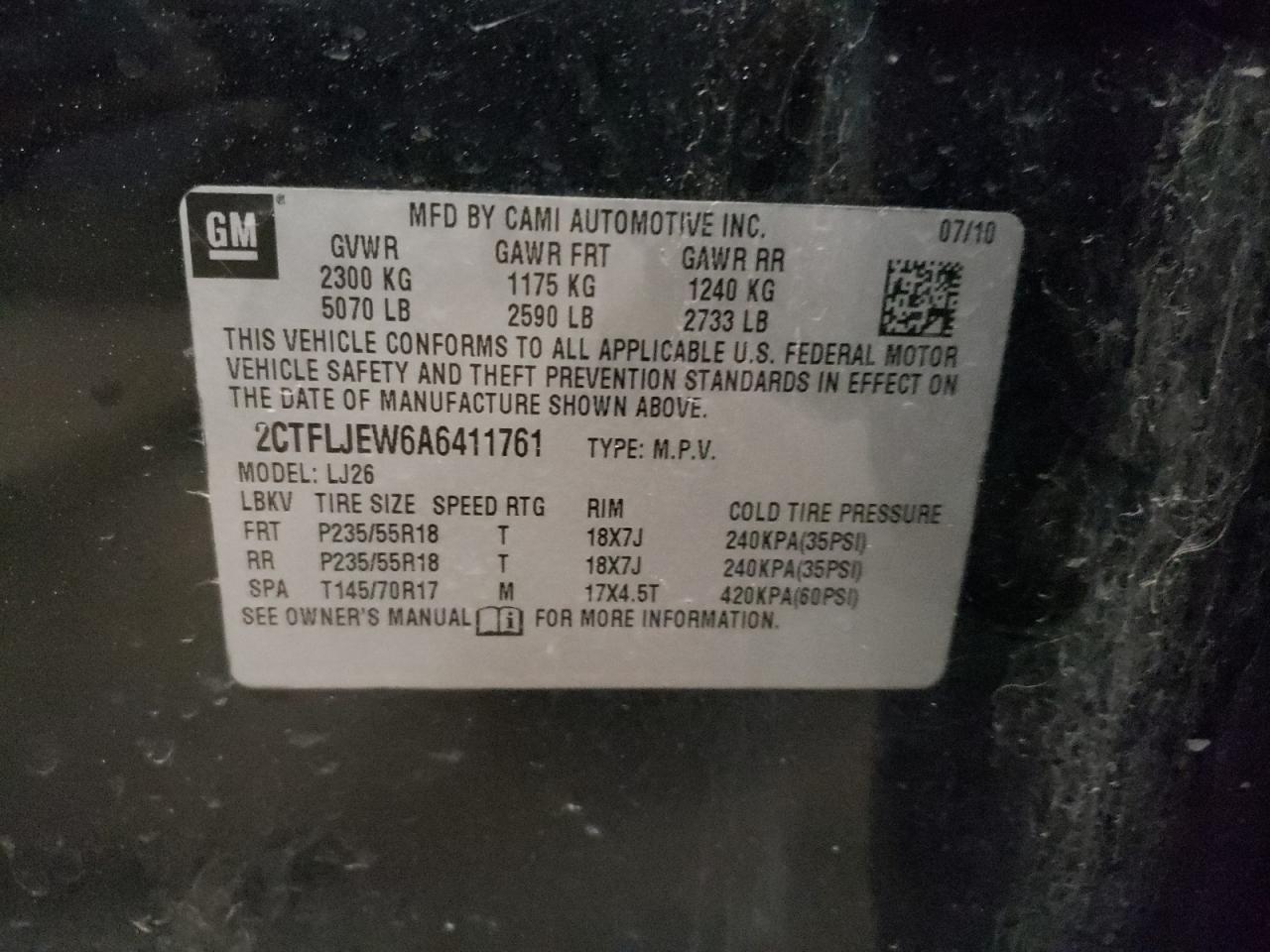 Photo 10 from auction – 2010 GMC TERRAIN SL with VIN 2CTFLJEW6A6411761