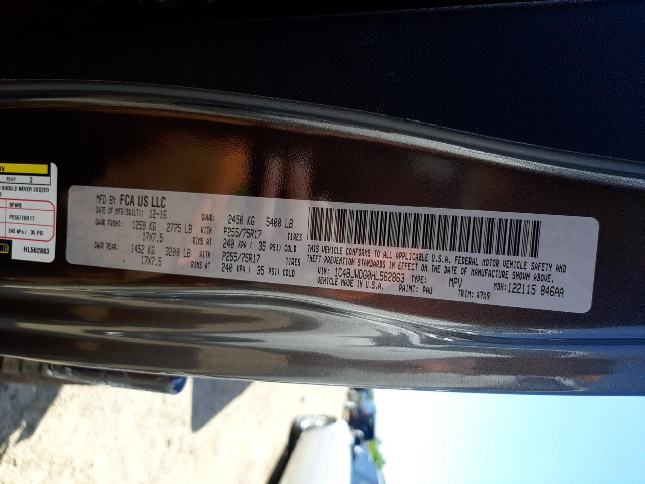 Photo 10 from auction – 2017 JEEP WRANGLER U with VIN 1C4BJWDG0HL562863