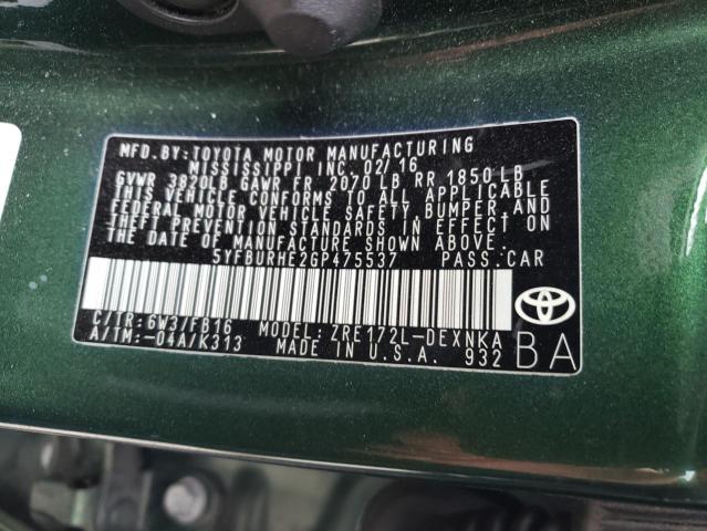 صورة رقم 10 من المزاد - 2016 TOYOTA COROLLA L مع VIN 5YFBURHE2GP475537