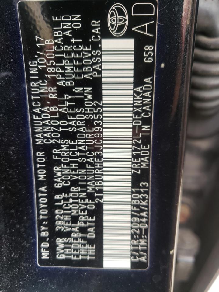 Photo 10 from auction – 2018 TOYOTA COROLLA L with VIN 2T1BURHE3JC993552