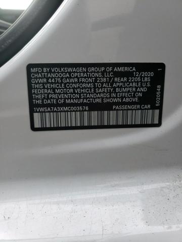 Photo 10 from auction – 2021 VOLKSWAGEN PASSAT SE with VIN 1VWSA7A3XMC003576