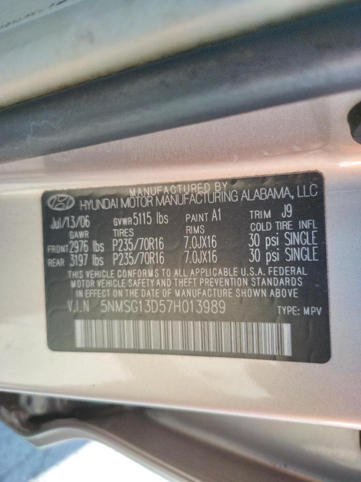 Photo 10 from auction – 2007 HYUNDAI SANTA FE G with VIN 5NMSG13D57H013989