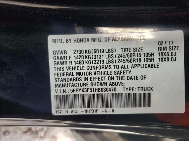 Photo 10 from auction – 2017 HONDA RIDGELINE with VIN 5FPYK3F51HB030470
