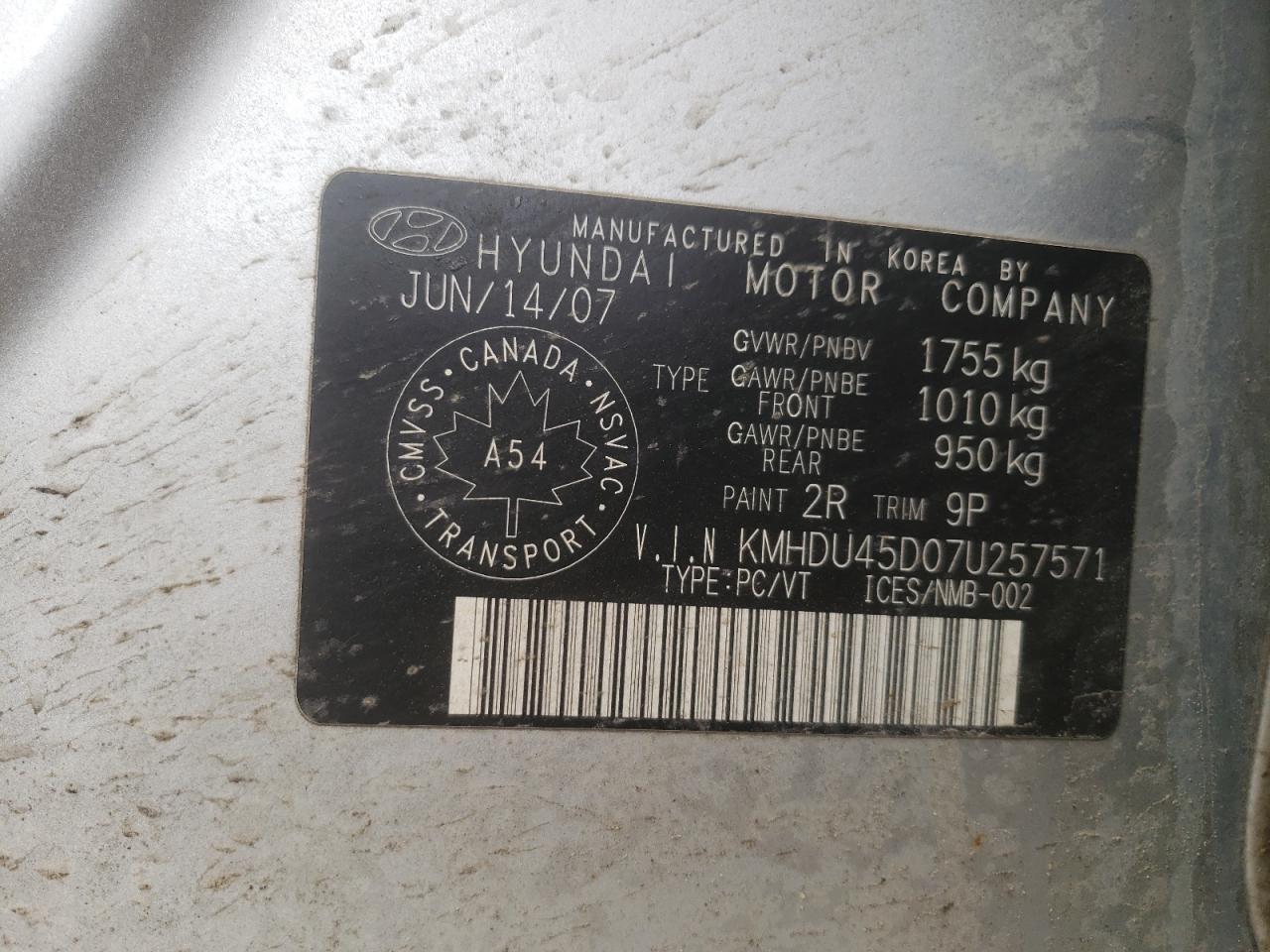 Photo 10 from auction – 2007 HYUNDAI ELANTRA GL with VIN KMHDU45D07U257571