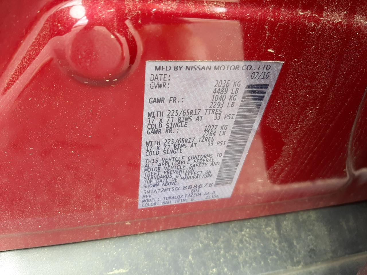 Photo 10 from auction – 2016 NISSAN ROGUE S with VIN 5N1AT2MT5GC888678