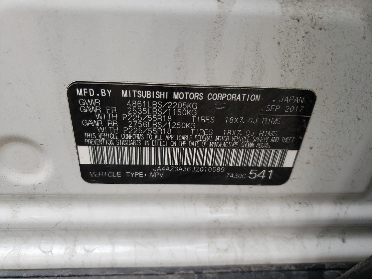 Photo 10 from auction – 2018 MITSUBISHI OUTLANDER with VIN JA4AZ3A36JZ010589