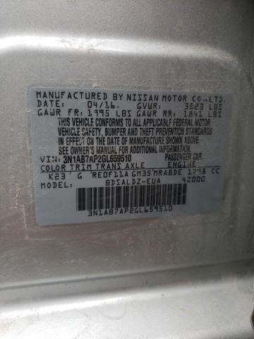 NISSAN SENTRA S 2016 with VIN 3N1AB7AP2GL659510 - Photo from auction