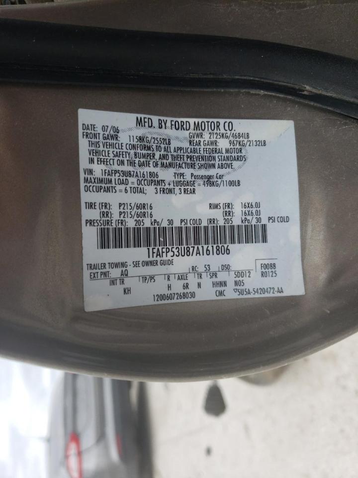 Photo 10 from auction – 2007 FORD TAURUS SE with VIN 1FAFP53U87A161806