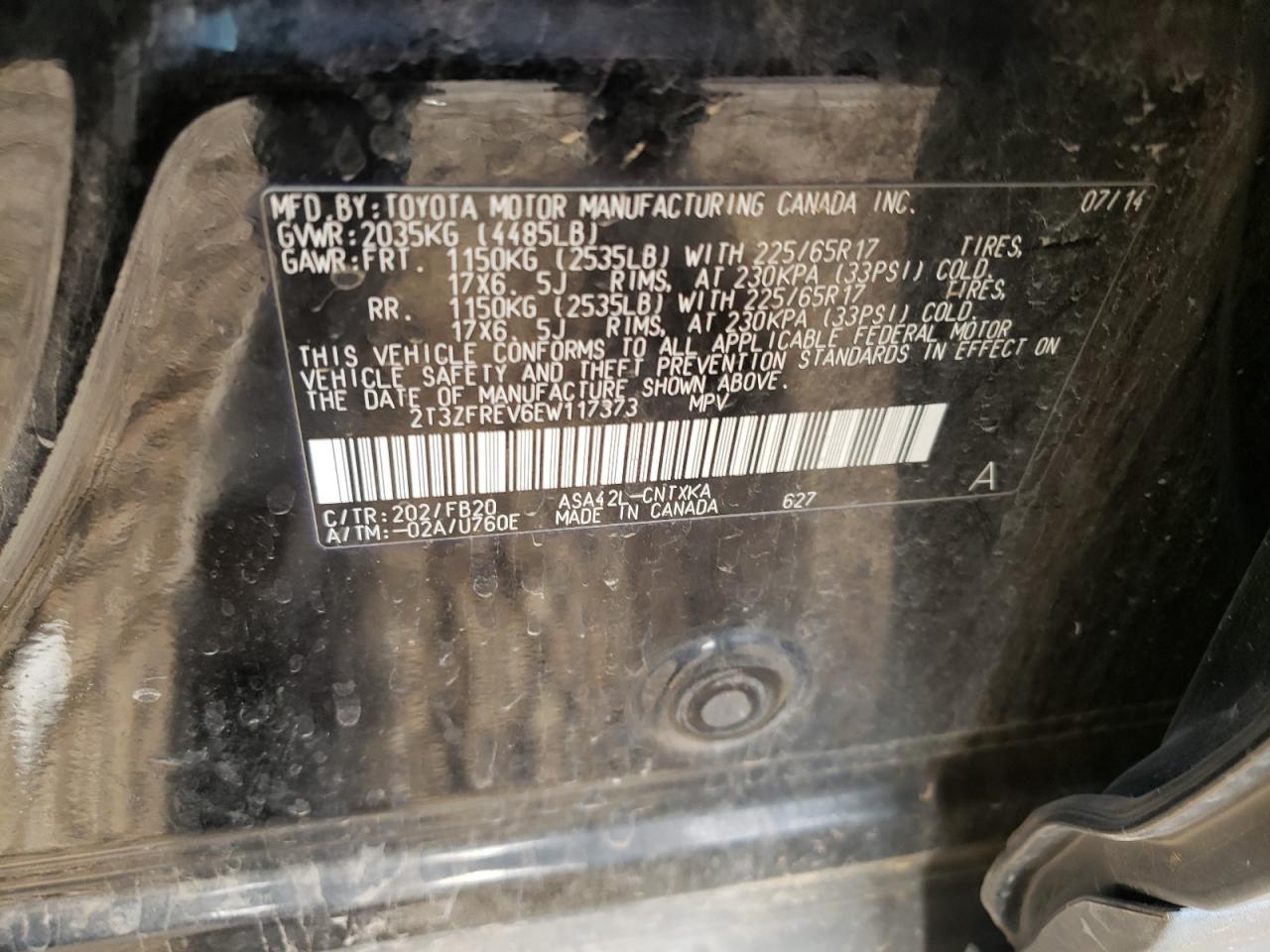 Photo 10 from auction – 2014 TOYOTA RAV4 LE with VIN 2T3ZFREV6EW117373
