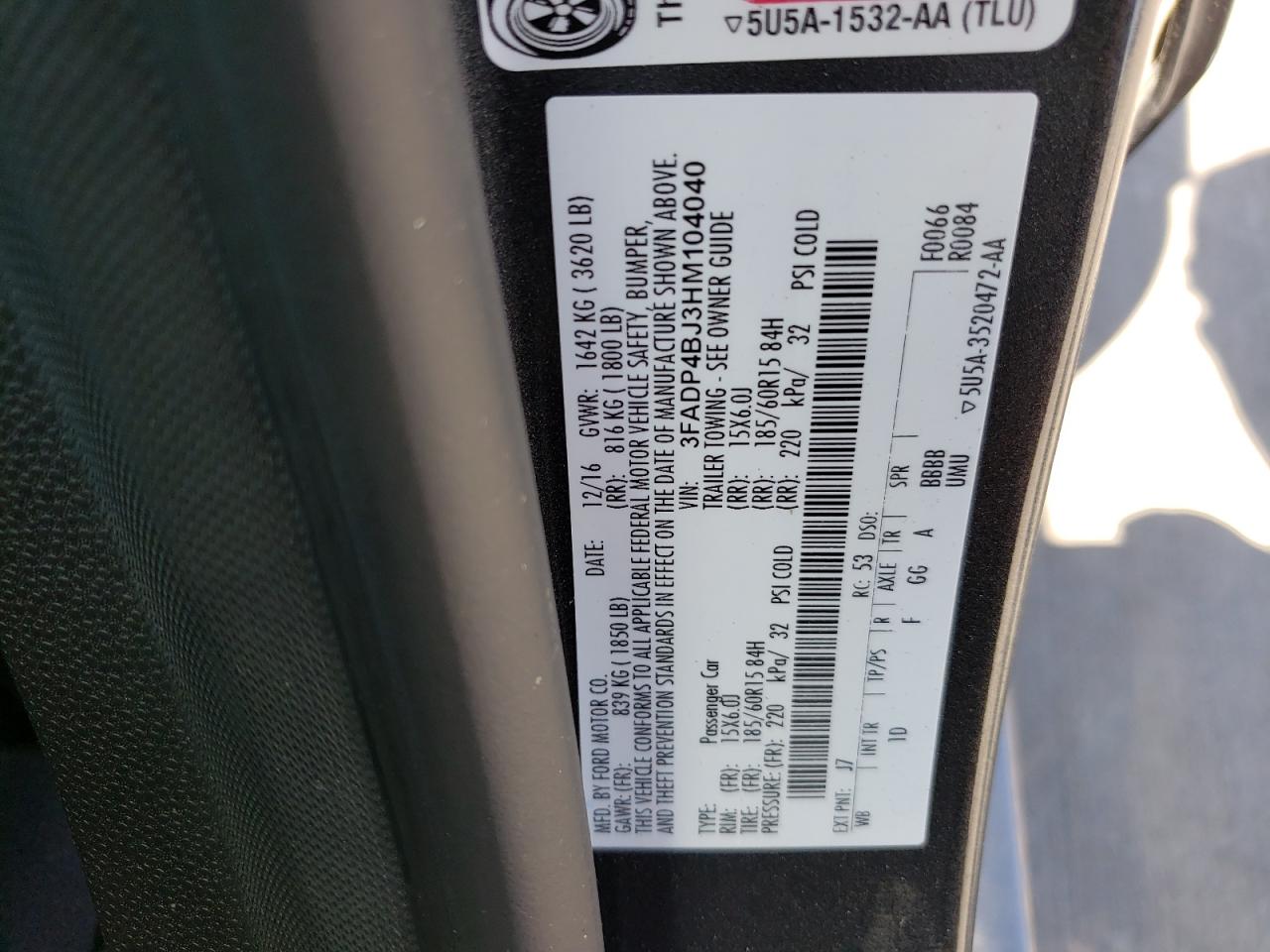 Photo 10 from auction – 2017 FORD FIESTA SE with VIN 3FADP4BJ3HM104040
