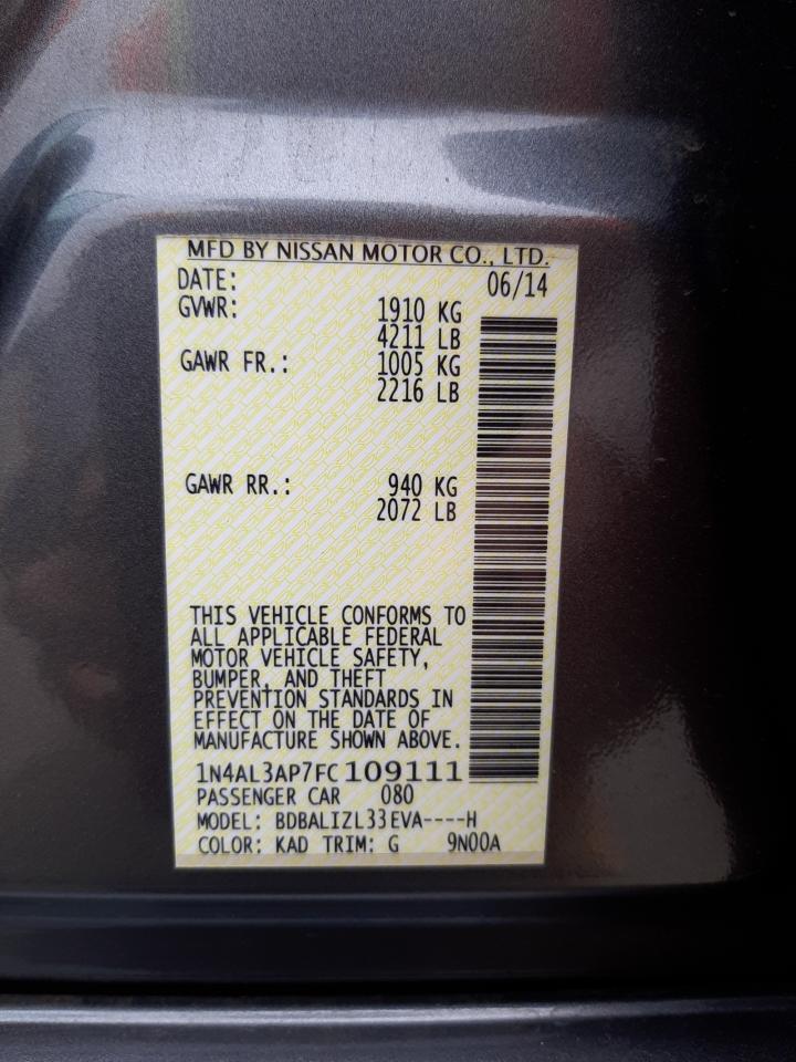 Photo 10 from auction – 2015 NISSAN ALTIMA 2.5 with VIN 1N4AL3AP7FC109111