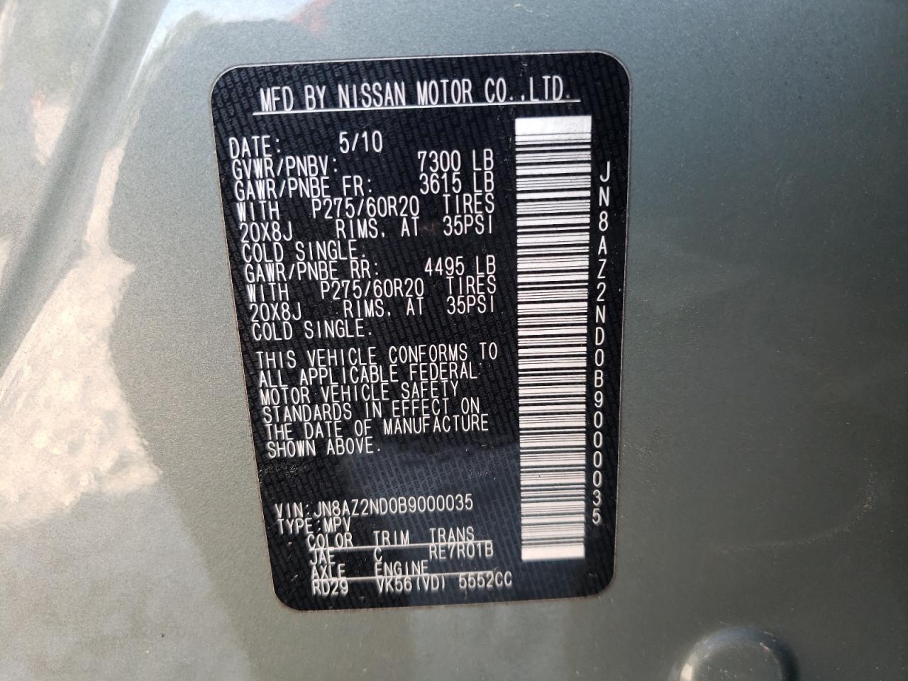 Photo 10 from auction – 2011 INFINITI QX56 with VIN JN8AZ2ND0B9000035
