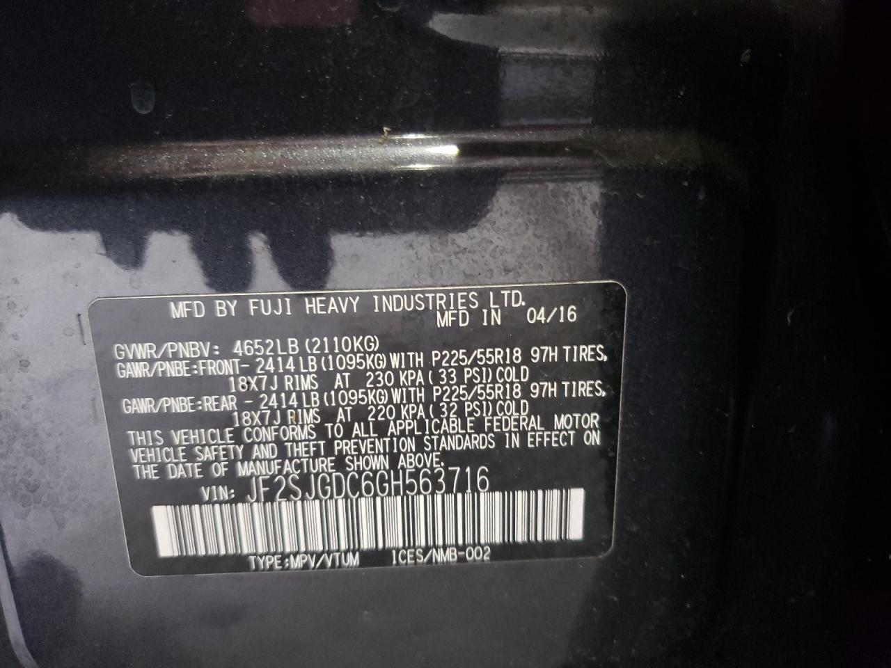 Photo 10 from auction – 2016 SUBARU FORESTER 2 with VIN JF2SJGDC6GH563716