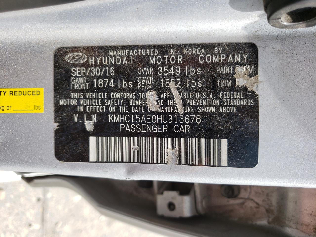 Photo 10 from auction – 2017 HYUNDAI ACCENT SE with VIN KMHCT5AE8HU313678