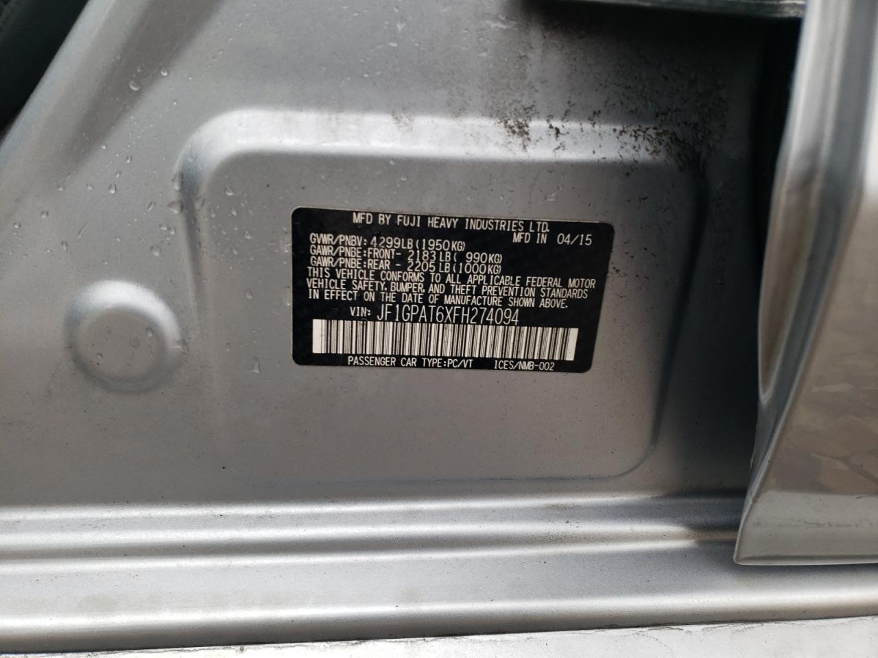 Photo 10 from auction – 2015 SUBARU IMPREZA SP with VIN JF1GPAT6XFH274094