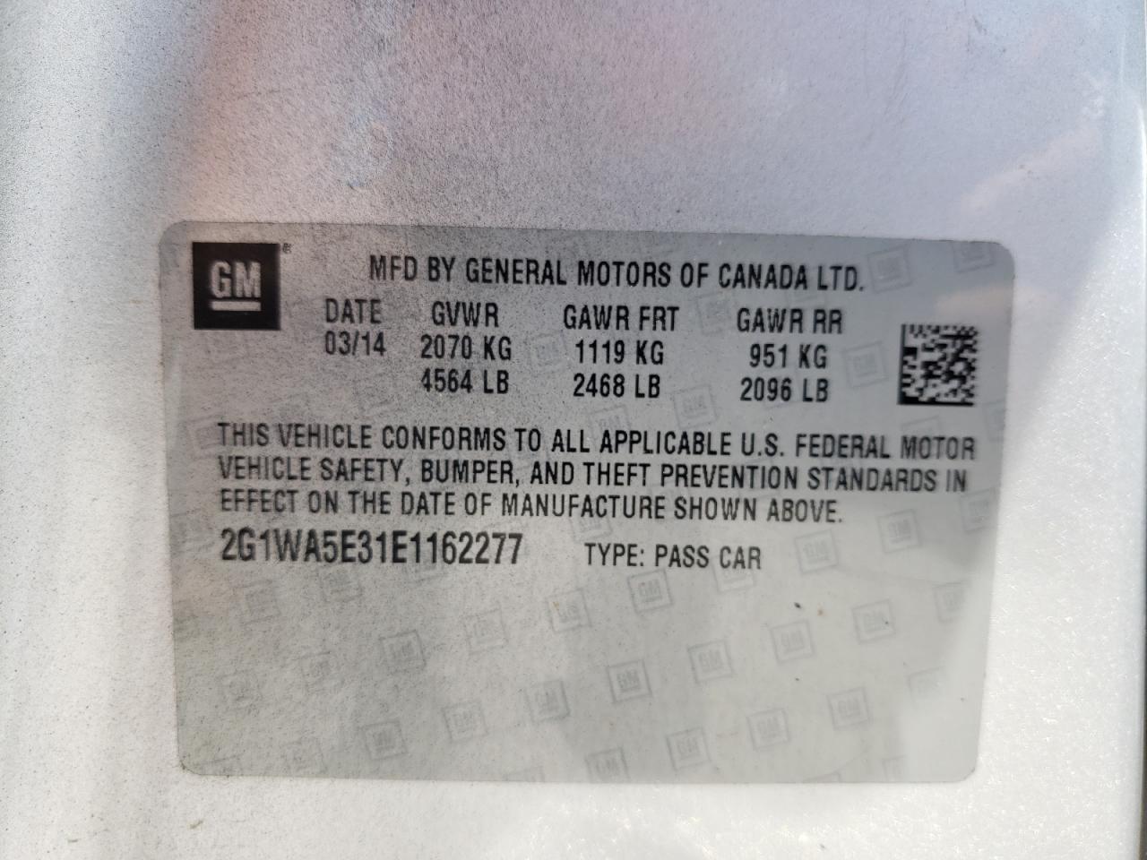 Photo 10 from auction – 2014 CHEVROLET IMPALA LIM with VIN 2G1WA5E31E1162277