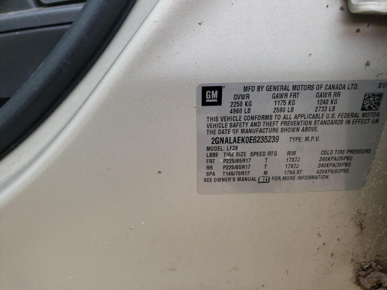 Photo 10 from auction – 2014 CHEVROLET EQUINOX LS with VIN 2GNALAEK0E6235239