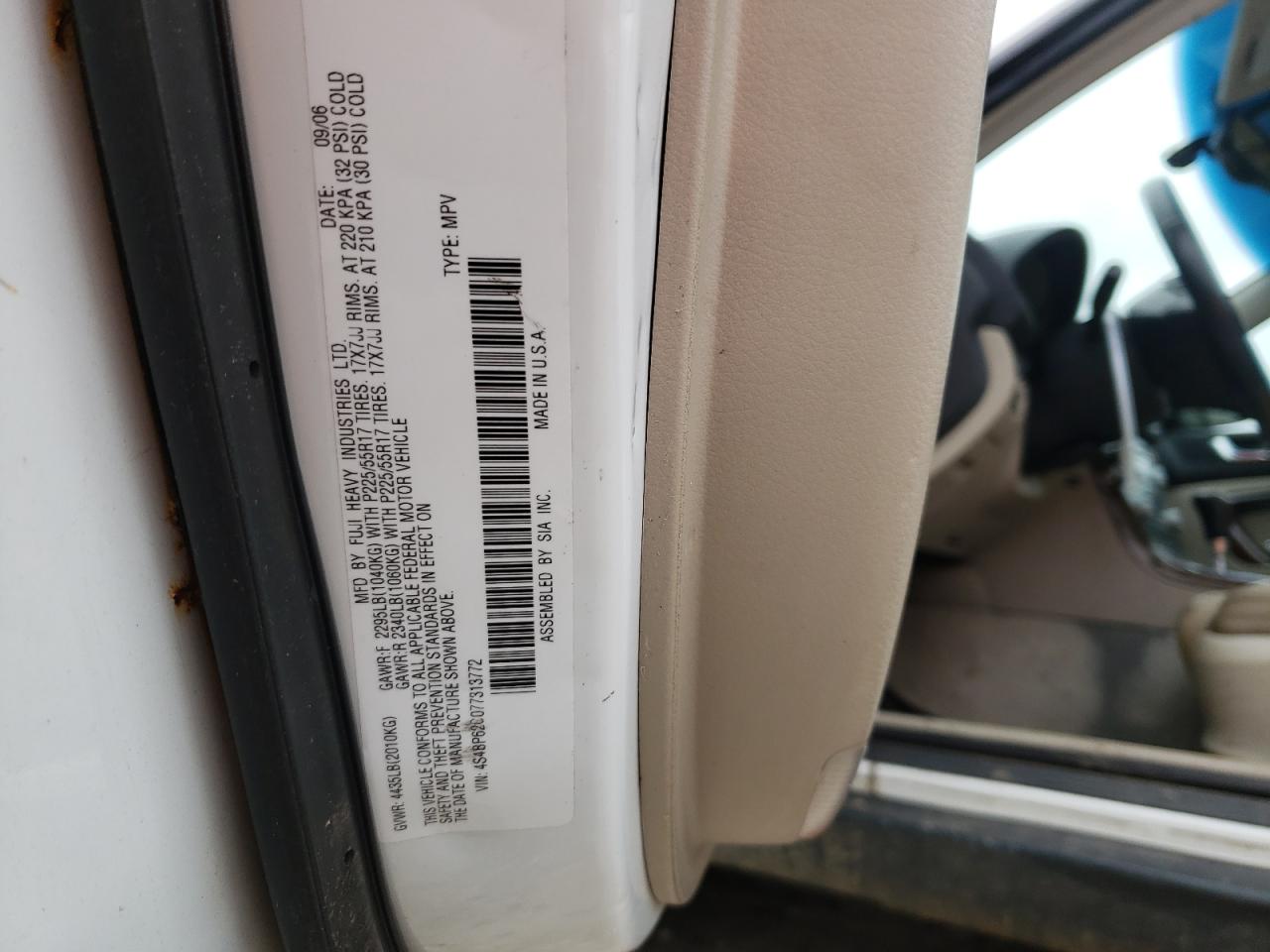 Photo 10 from auction – 2007 SUBARU OUTBACK OU with VIN 4S4BP62C077313772