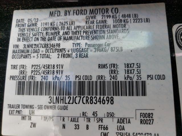 Photo 10 from auction – 2012 LINCOLN MKZ with VIN 3LNHL2JC7CR834698