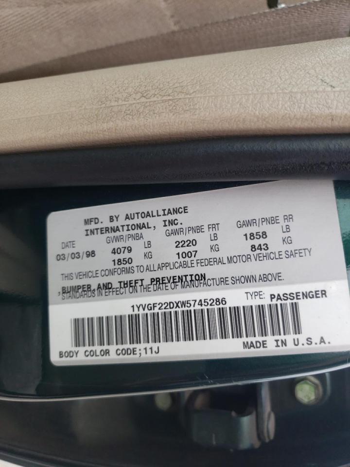 Photo 10 from auction – 1998 MAZDA 626 ES with VIN 1YVGF22DXW5745286
