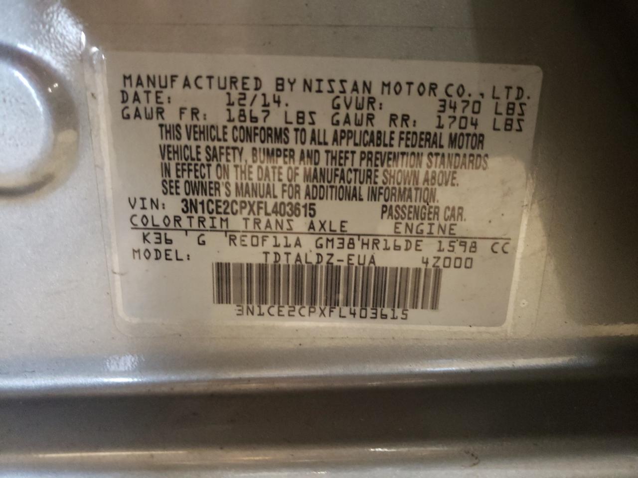 Photo 10 from auction – 2015 NISSAN VERSA NOTE with VIN 3N1CE2CPXFL403615