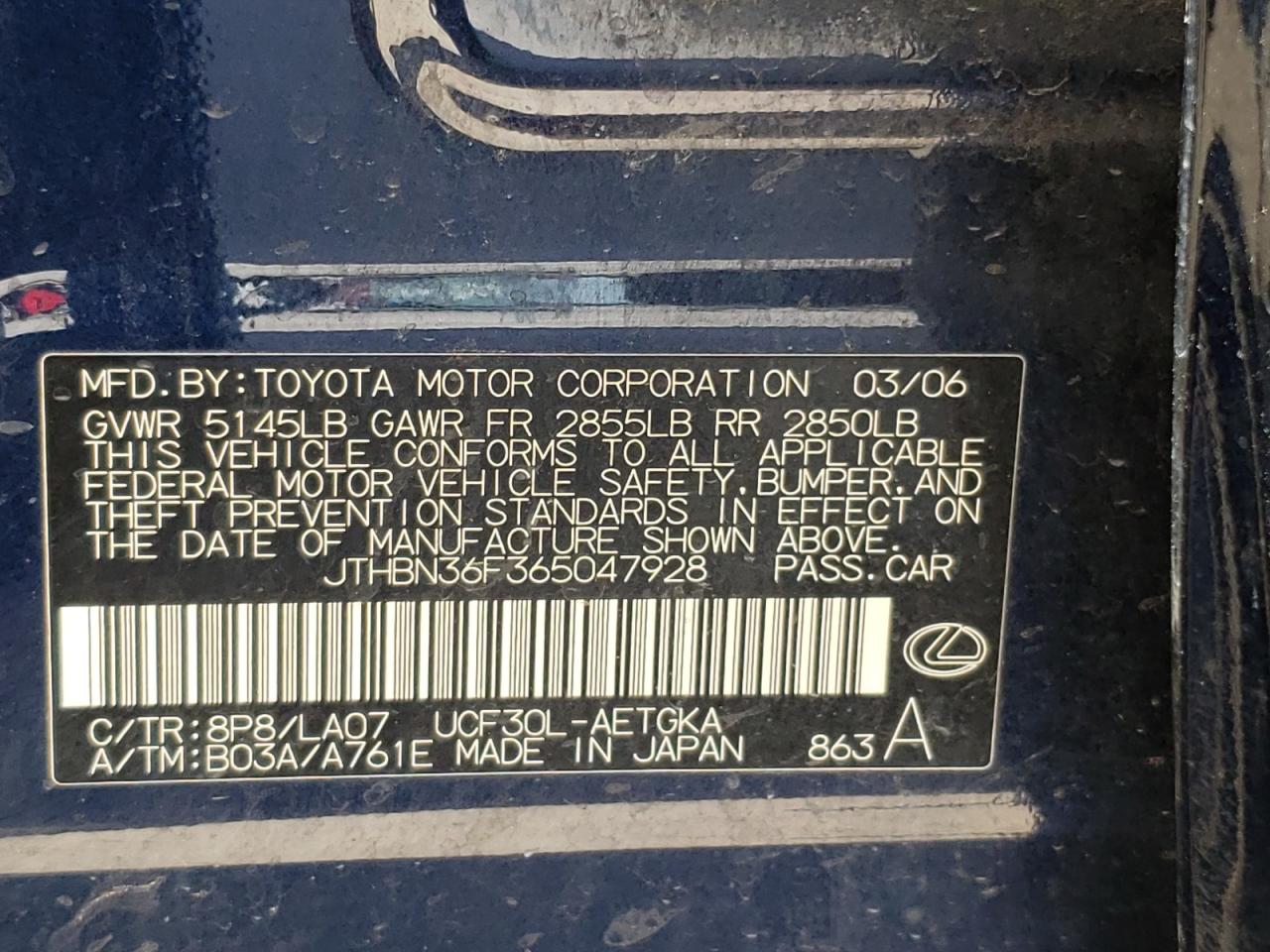 Photo 10 from auction – 2006 LEXUS LS 430 with VIN JTHBN36F365047928