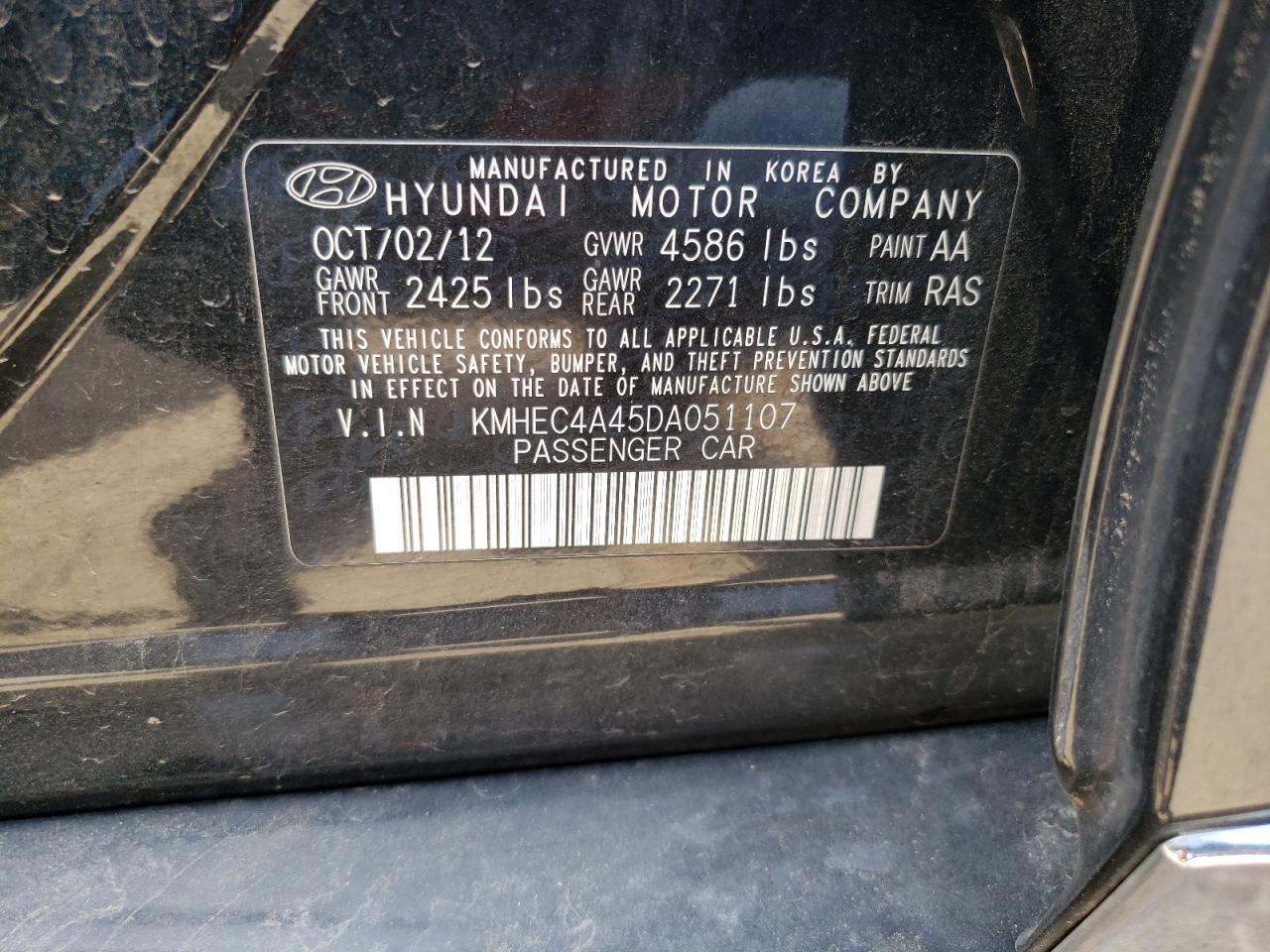 Photo 10 from auction – 2013 HYUNDAI SONATA HYB with VIN KMHEC4A45DA051107