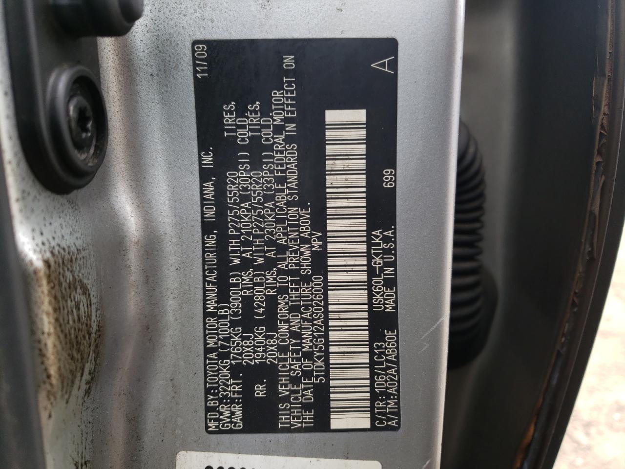Photo 10 from auction – 2010 TOYOTA SEQUOIA LI with VIN 5TDKY5G12AS026000