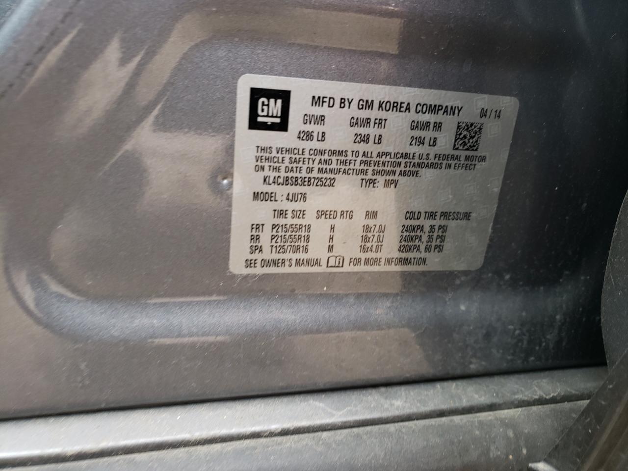 Photo 10 from auction – 2014 BUICK ENCORE CON with VIN KL4CJBSB3EB725232