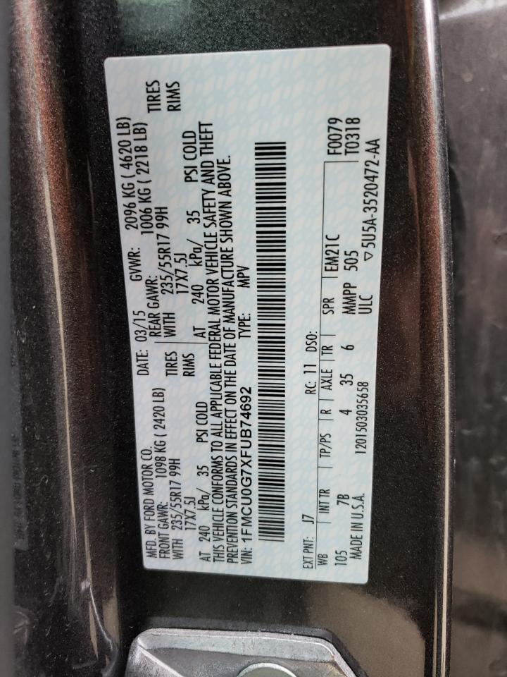 Photo 10 from auction – 2015 FORD ESCAPE SE with VIN 1FMCU0G7XFUB74692