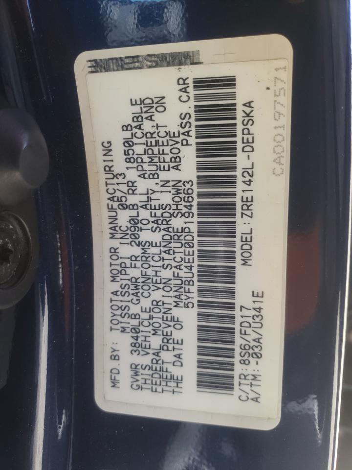 Photo 10 from auction – 2013 TOYOTA COROLLA BA with VIN 5YFBU4EE0DP194663