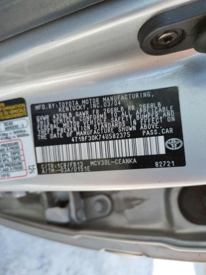 Photo 10 from auction – 2004 TOYOTA CAMRY LE with VIN 4T1BF30K74U582375